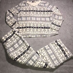 Women's 2 Pc Warm Winter Pajama Sleepwear Set Size X-Large Gray White‎